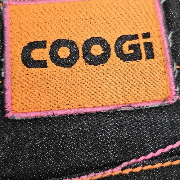 COOGI Black Jeans with Multicolor Geometric Design, EUC, Size W 34, L 34
